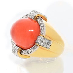 David Webb David Webb Platinum 18K Yellow Gold Coral And Diamond Cocktail Ring - 3791835