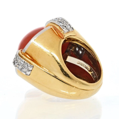 David Webb David Webb Platinum 18K Yellow Gold Coral And Diamond Cocktail Ring - 3791836