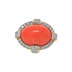 David Webb David Webb Platinum 18K Yellow Gold Coral And Diamond Cocktail Ring - 3794624