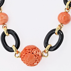 David Webb David Webb Platinum 18K Yellow Gold Coral Onyx Turquoise Necklace - 3888320