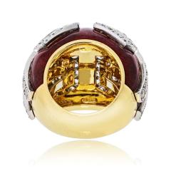 David Webb David Webb Platinum 18K Yellow Gold Diamond And Red Enamel Cocktail Ring - 4452929