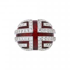 David Webb David Webb Platinum 18K Yellow Gold Diamond And Red Enamel Cocktail Ring - 4454374