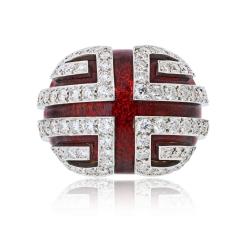 David Webb David Webb Platinum 18K Yellow Gold Diamond And Red Enamel Cocktail Ring - 4454383