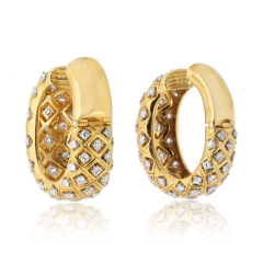 David Webb David Webb Platinum 18K Yellow Gold Diamond Clip On Oval Hoop Earrings - 3927315