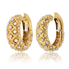 David Webb David Webb Platinum 18K Yellow Gold Diamond Clip On Oval Hoop Earrings - 3927319