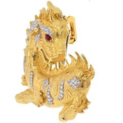 David Webb David Webb Platinum 18K Yellow Gold Dragon Diamond And Ruby Brooch - 4612325