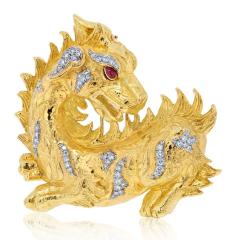 David Webb David Webb Platinum 18K Yellow Gold Dragon Diamond And Ruby Brooch - 4614051