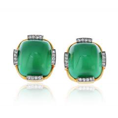 David Webb David Webb Platinum 18K Yellow Gold Green Chrysoprase Diamond Earrings - 4434819