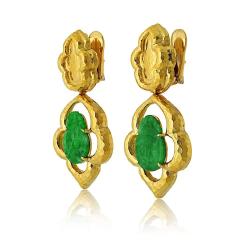 David Webb David Webb Platinum 18K Yellow Gold Jade Textured Drop Earrings - 3950195