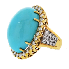 David Webb David Webb Platinum 18K Yellow Gold Large Oval Turquoise And Diamond Ring - 3947069