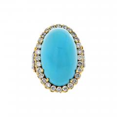 David Webb David Webb Platinum 18K Yellow Gold Large Oval Turquoise And Diamond Ring - 3948212