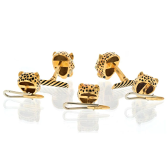 David Webb David Webb Platinum 18K Yellow Gold Leopard Enamel Stud Set Cuff Links - 3820569