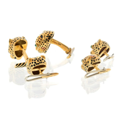 David Webb David Webb Platinum 18K Yellow Gold Leopard Enamel Stud Set Cuff Links - 3820578