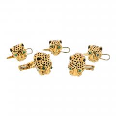 David Webb David Webb Platinum 18K Yellow Gold Leopard Enamel Stud Set Cuff Links - 3823835