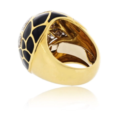 David Webb David Webb Platinum 18K Yellow Gold Pave Set Diamonds and Black Enamel Ring - 3909493