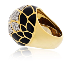 David Webb David Webb Platinum 18K Yellow Gold Pave Set Diamonds and Black Enamel Ring - 3909495