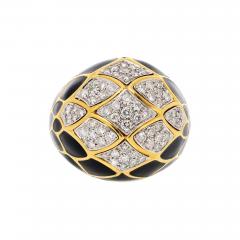 David Webb David Webb Platinum 18K Yellow Gold Pave Set Diamonds and Black Enamel Ring - 3912098