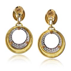 David Webb David Webb Platinum 18K Yellow Gold Red Enamel Diamond Earrings - 4452924