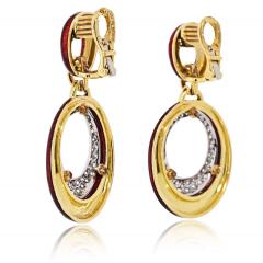 David Webb David Webb Platinum 18K Yellow Gold Red Enamel Diamond Earrings - 4452925