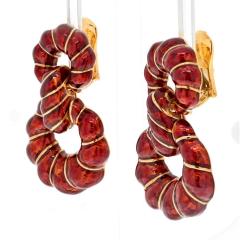 David Webb David Webb Platinum 18K Yellow Gold Red Enamel Door Knockers Earrings - 4245641