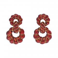 David Webb David Webb Platinum 18K Yellow Gold Red Enamel Door Knockers Earrings - 4246811