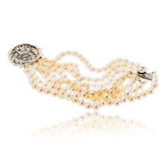 David Webb David Webb Platinum 1960s Pearl Multi String Diamond Clasp Bracelet - 3927327