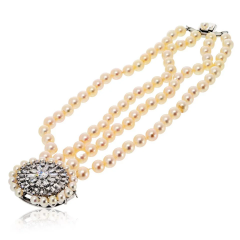 David Webb David Webb Platinum 1960s Pearl Multi String Diamond Clasp Bracelet - 3927328