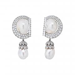 David Webb David Webb Platinum 9 92 cttw Diamond And Pearl Day To Night Earrings - 4290612
