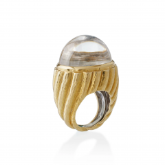 David Webb David Webb Rock Crystal and Hammered Gold Bomb Ring - 2732389