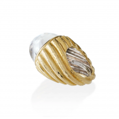 David Webb David Webb Rock Crystal and Hammered Gold Bomb Ring - 2732394