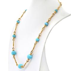 David Webb David Webb Turquoise 18K Yellow Gold Link Chain Necklace - 4642065