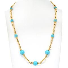 David Webb David Webb Turquoise 18K Yellow Gold Link Chain Necklace - 4642430