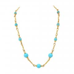 David Webb David Webb Turquoise 18K Yellow Gold Link Chain Necklace - 4642442
