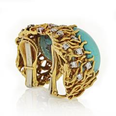 David Webb David Webb Turquoise And Diamond Oval Clip On Earrings - 1671668