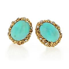 David Webb David Webb Turquoise And Diamond Oval Clip On Earrings - 1671669