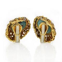 David Webb David Webb Turquoise And Diamond Oval Clip On Earrings - 1671671