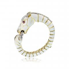 David Webb David Webb White Enamel Diamond Horsehead Bracelet - 1676116