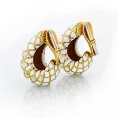 David Webb David Webb White Enamel Shrimp Clip On Earrings - 1671367