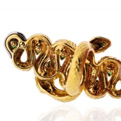 David Webb KINGDOM 18K YELLOW GOLD TWO SNAKES EMERALDS DIAMONDS INTERLOCKING RING - 1786298