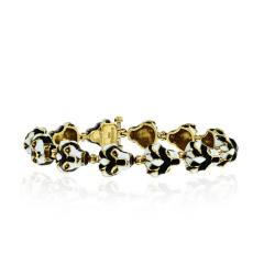 David Webb LION HEAD PLATINUM 18K YELLOW GOLD 12 ONE LINE BLACK ENAMEL HEAD MOTIFS - 1796956