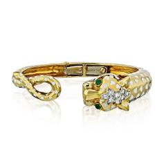 David Webb PANTHERE PLATINUM 18K YELLOW GOLD WHITE ENAMEL DIAMOND BANGLE BRACELET - 1786257