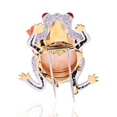 David Webb PLATINUM 18K GOLD RED EYE FROG WITH A BABY FROG IN DIAMONDS CORAL BROOCH - 1902663