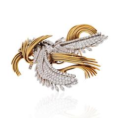 David Webb PLATINUM 18K YELLOW GOLD 20 00 CARATS DIAMOND DOUBLE CLIP CONVERTABLE BROOCH - 1767623