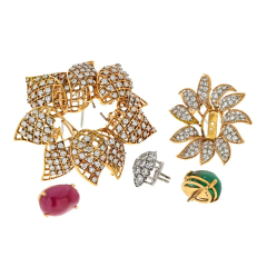David Webb PLATINUM 18K YELLOW GOLD 25CTW DIAMOND FLOWER INTERCHANGEABLE CENTER BROOCH - 3356981