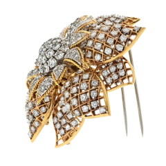 David Webb PLATINUM 18K YELLOW GOLD 25CTW DIAMOND FLOWER INTERCHANGEABLE CENTER BROOCH - 3356996