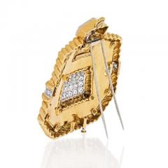 David Webb PLATINUM 18K YELLOW GOLD 8 CARAT DIAMOND AND BLACK ENAMEL PENDANT BROOCH - 1858657