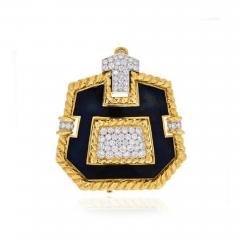 David Webb PLATINUM 18K YELLOW GOLD 8 CARAT DIAMOND AND BLACK ENAMEL PENDANT BROOCH - 1858832