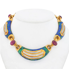 David Webb PLATINUM 18K YELLOW GOLD AZURMALACHITE DIAMOND AND RUBY COLLAR NECKLACE - 2854467