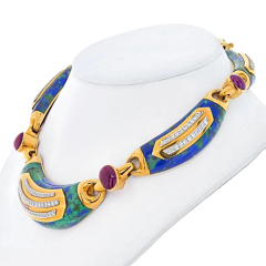 David Webb PLATINUM 18K YELLOW GOLD AZURMALACHITE DIAMOND AND RUBY COLLAR NECKLACE - 2854471