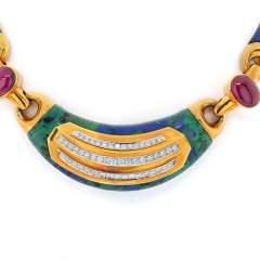 David Webb PLATINUM 18K YELLOW GOLD AZURMALACHITE DIAMOND AND RUBY COLLAR NECKLACE - 2854473